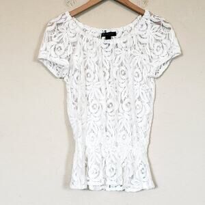 INC International Concepts White Lace Top Blouse Sheer Women's X-Small Petite